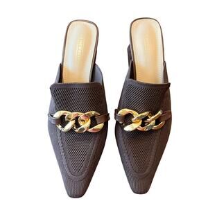 Newbella Women's Brown Mousse Pointed Toe W/Gold Chain Mule Shoes - SIZE 8 1/2